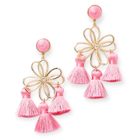 LILLY PULITZER Earrings Come On Clover Conch Shell Pink Gold Flower Crystal NWT - Picture 2 of 7